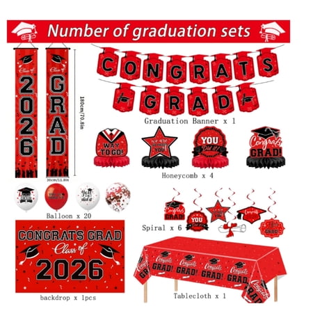Graduation Decorations Class of 2026 Set Grad Banner & Backdrop Hanging Swirls Porch Sign Balloons for High School & College Celebrations Graduation Decorations Class of 2026 Set Grad Banner & Backdrop Hanging Swirls Porch Sign Balloons for High School & College Celebrations