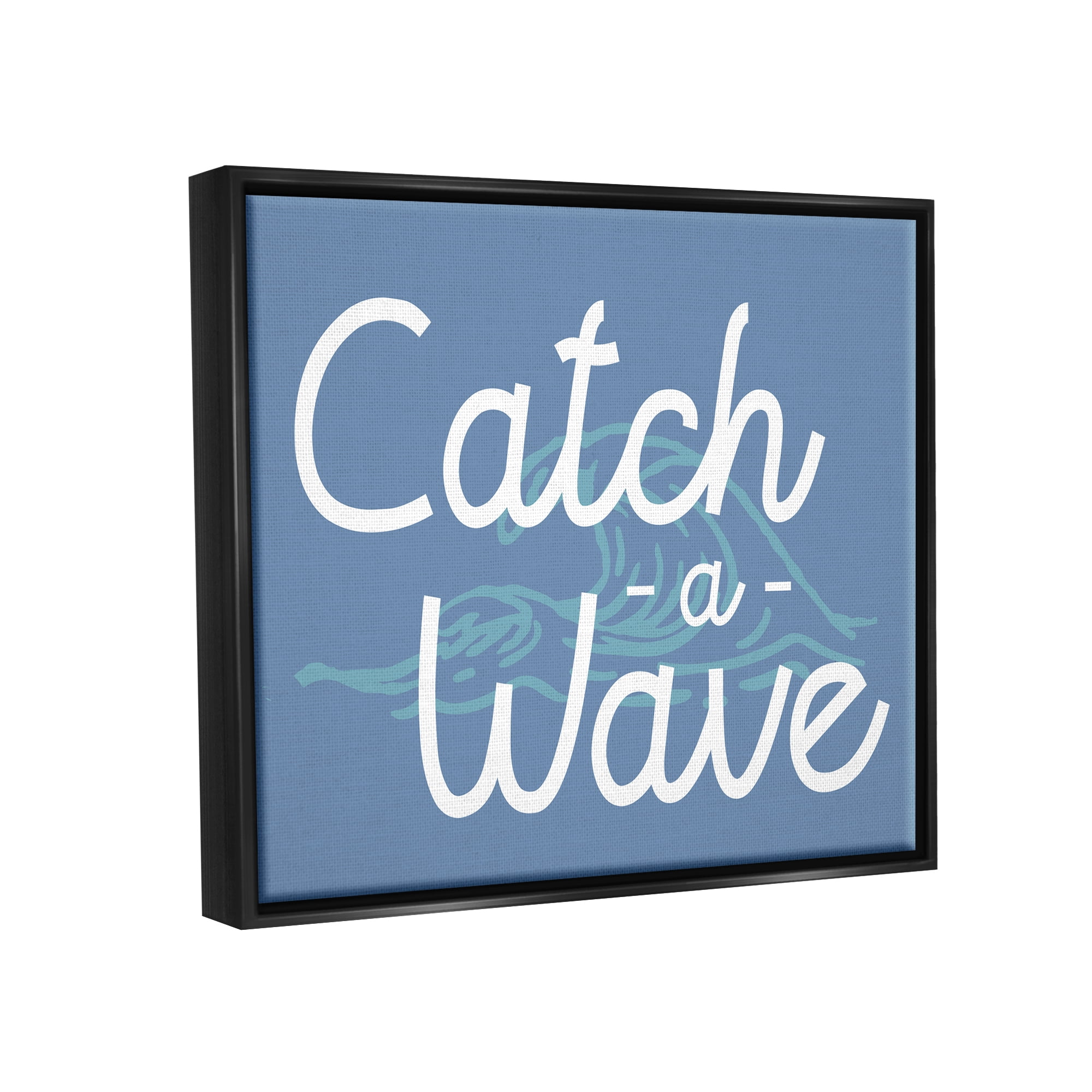 Stupell Industries Catch a Wave on Blue Landscape Painting Black Floater Framed Canvas Art Print Wall Art, 31 x 25