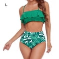 thumbnail image 3 of Soidarity Traje de baño dividido para mujer, traje de baño con volantes y tirantes Chinlon, ropa interior estampada para vacaciones, traje de playa, Deportes acuáticos Verde L Soidarity OD021142-03, 3 of 6