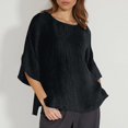 thumbnail image 2 of Youmylove T-Shirts d'Été pour Femmes Manches 3/4 Col Rond Imprimé Floral Haut Ample T-Shirts Tunique en Lin Décontractée Blouse Habillée Décontractée, 2 of 5