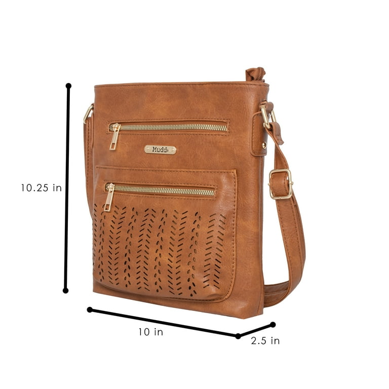 【Anyone more】Mitty Leather Daily Crossbag Mudd Women's Vegan Leather Cognac Perforated Cross Body With