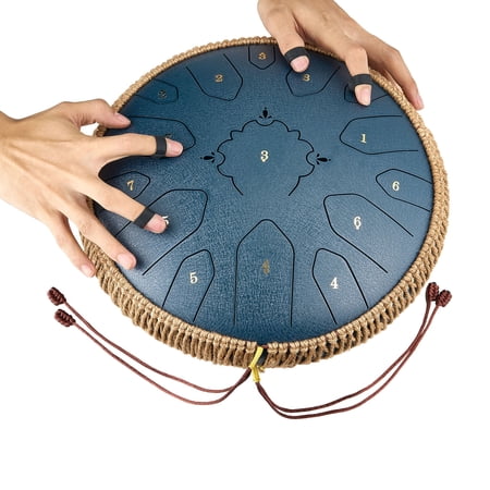 KFFKFF Steel Tongue Drum, 13in 15-Note Percussion Instrument in C Major, Ideal for Outdoor Use, Meditation, Yoga, and Beginner Music Education, Includes Music Book & Mallets, Navy Blue