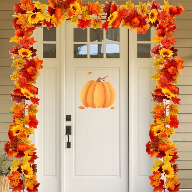 Oioii Fall Leaf Garland, Artificial Maple Leaf Autumn Garland Fall Leaves Hanging Vines Fall Maple Leaves Thanksgiving Decor for Home Wedding Fireplace Party