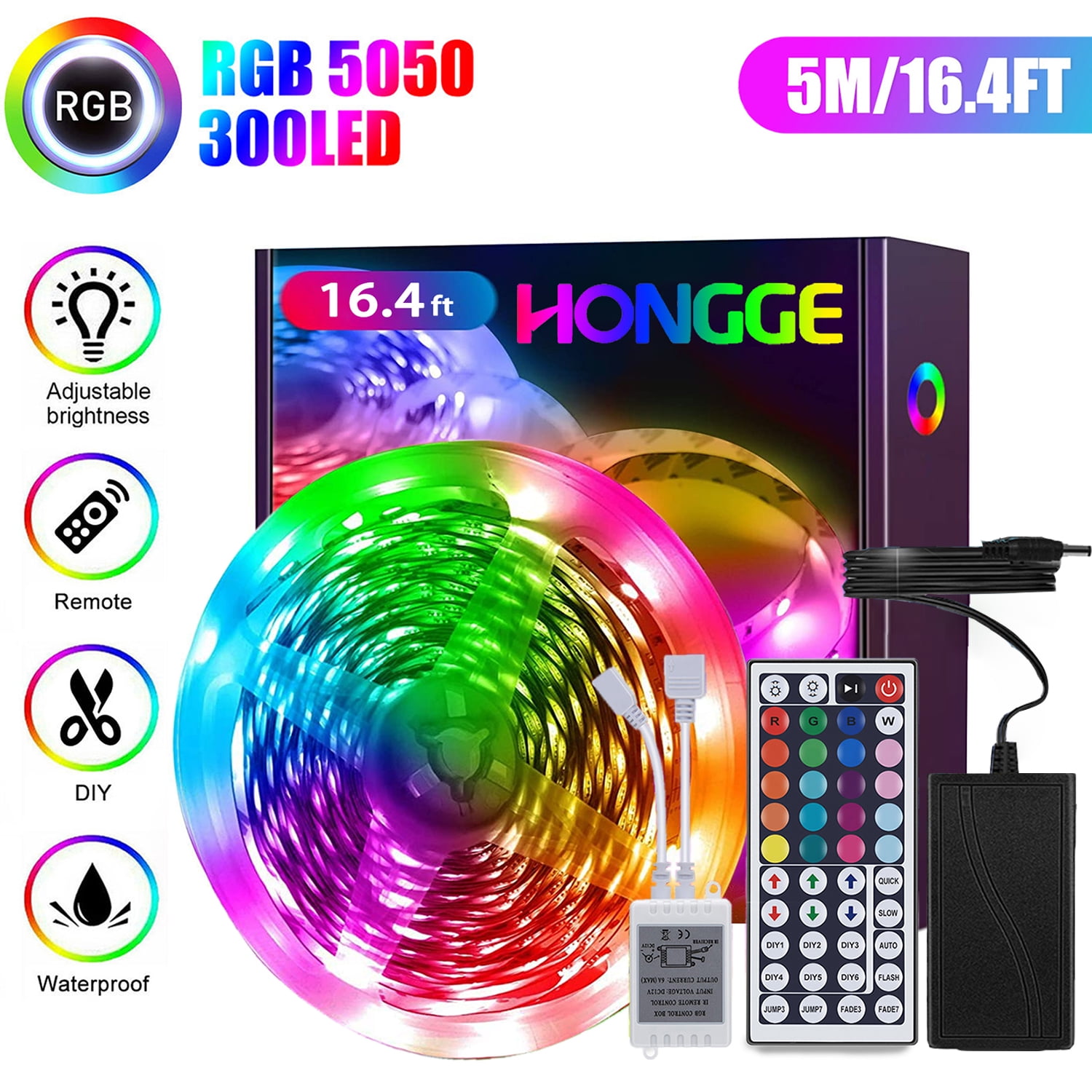 Details about   LED Strip Lights 5M/5050RGB Color changing with 44 Key IR Remote for Rooms Bar 