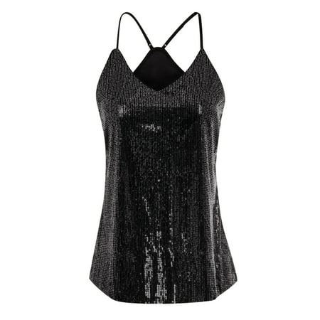 

NEGJ Women s Sexy Sequin Camisole With Spaghetti Straps V Neck