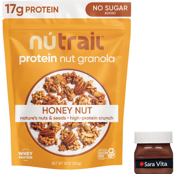 NuTrail 17g Protein Nut Granola Cereal, Honey Nut, No Sugar Added, Keto, Low Carb, Gluten Free, Grain Free, Healthy Breakfast 10 oz. 1 Count