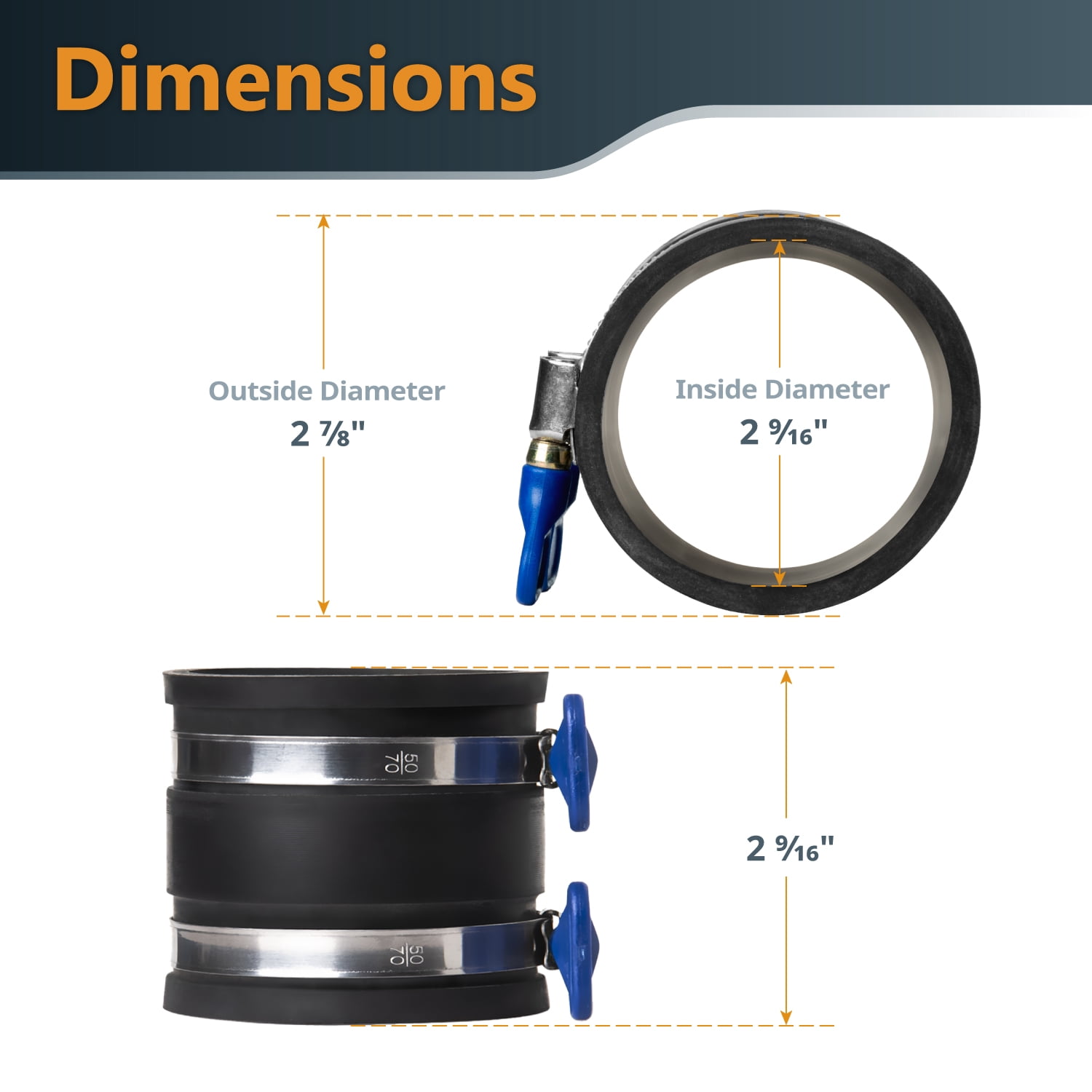 POWERTEC 2PK 2-1/2" Dust Control Flex Cuff w/Adjustable Key Hose Clamps, Hose Connector Rubber Cuff Coupler for Woodworking Dust Collection Fittings, Dust Collector Accessories & Machinery(70337-P2)