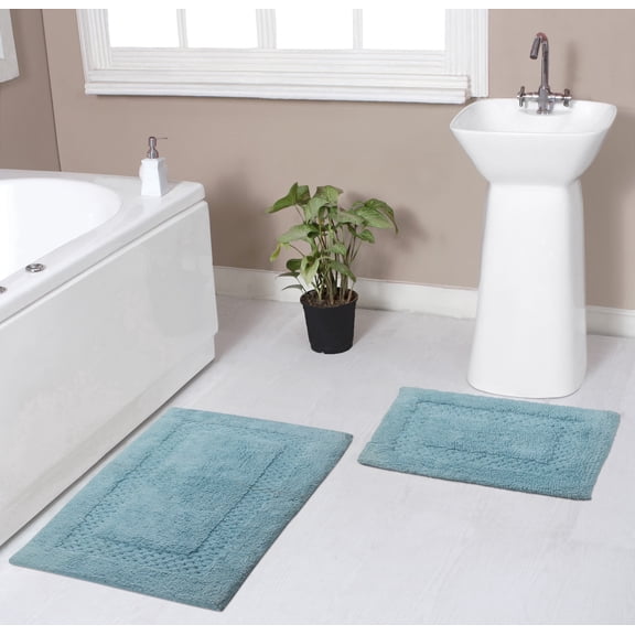 Home Weavers Classy Bathmat Collection 100% Cotton Bathroom Rug Set Machine Washable Bathroom Rug-17"x24", Bath Rug- 21"x34", 2 Piece Bath Rug set, Aqua