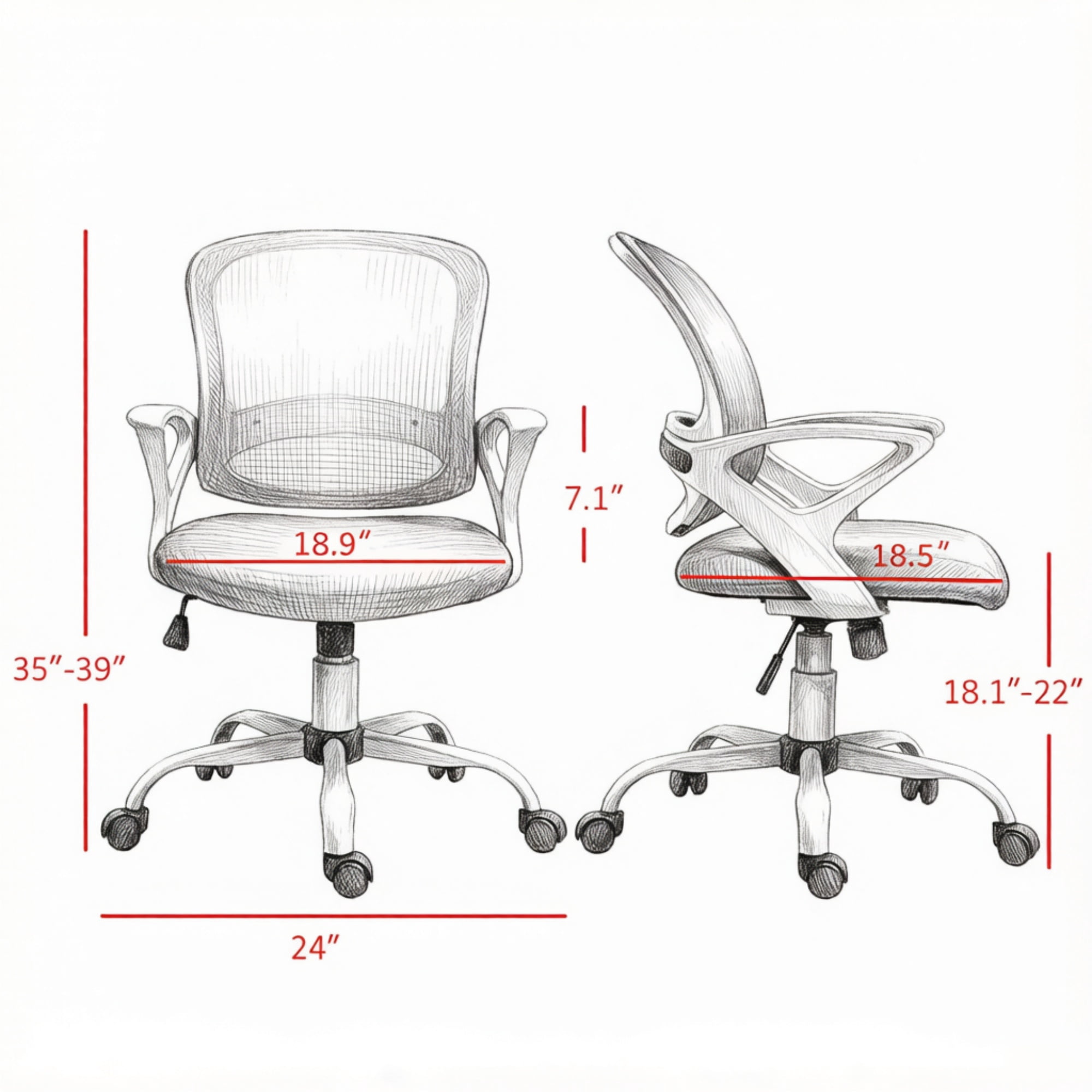 Mid-Back Mesh Office Chair for Long Hours Working, Swivel Computer Chair, Rocking Function, Rolling Wheels, Gray