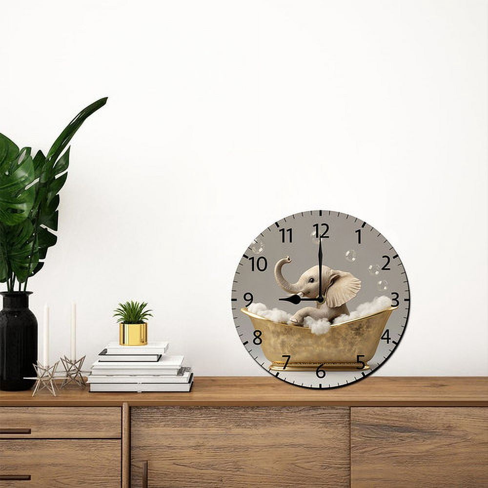 Soliyoahee Funny Cute Kitten Relaxing in Bathtub Wooden Round Bathroom Clock 10inch Small Wall Clock Silent No Tick Battery Operated for Farmhouse Wall Decor