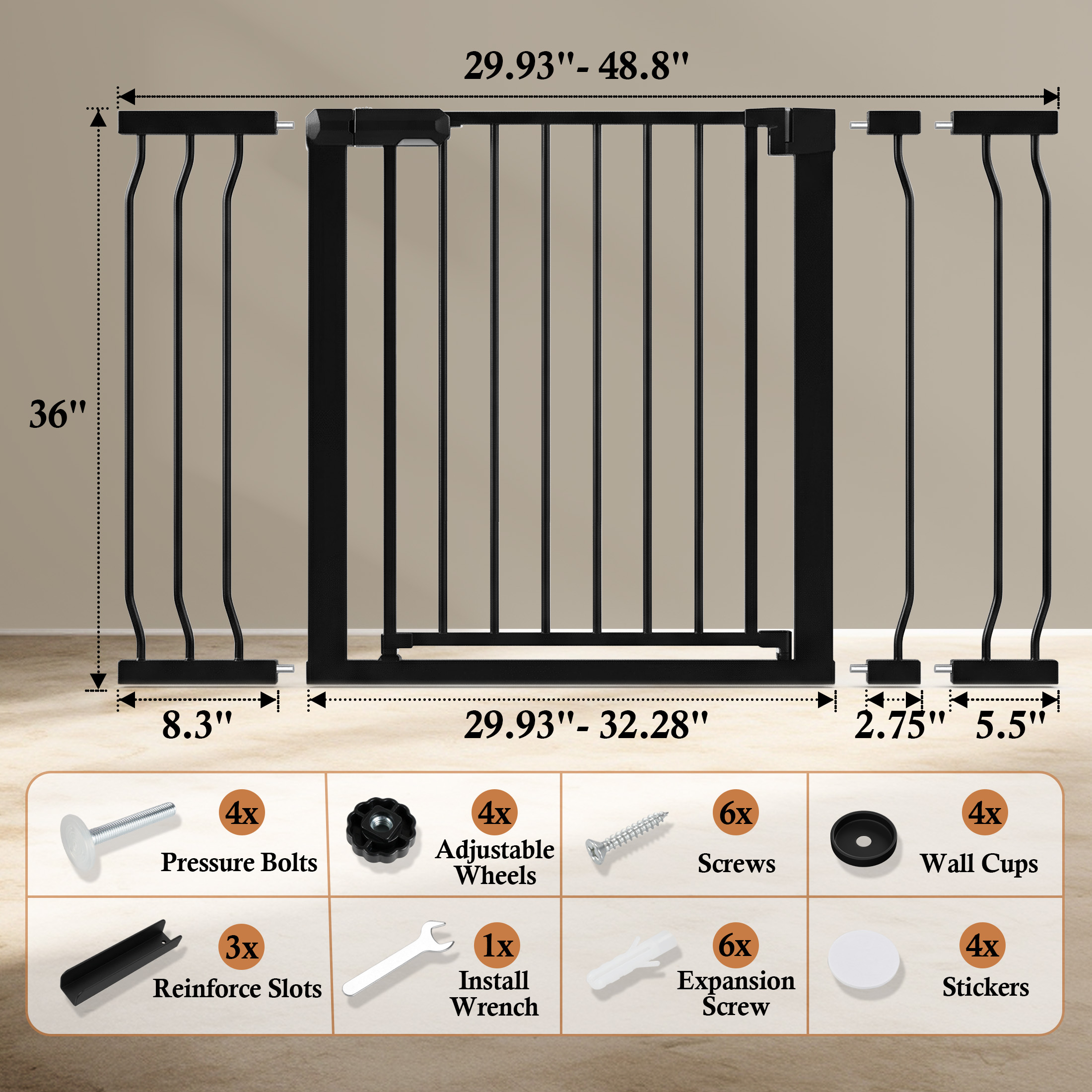 Vomeast Extra Tall Baby Safety Gate, 29.93-48.8 in, Black photo 7