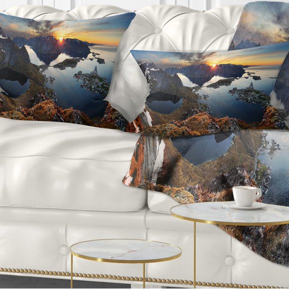 Designart Rocky Sea Mountains - Seascape Photography Throw Pillow - 12x20