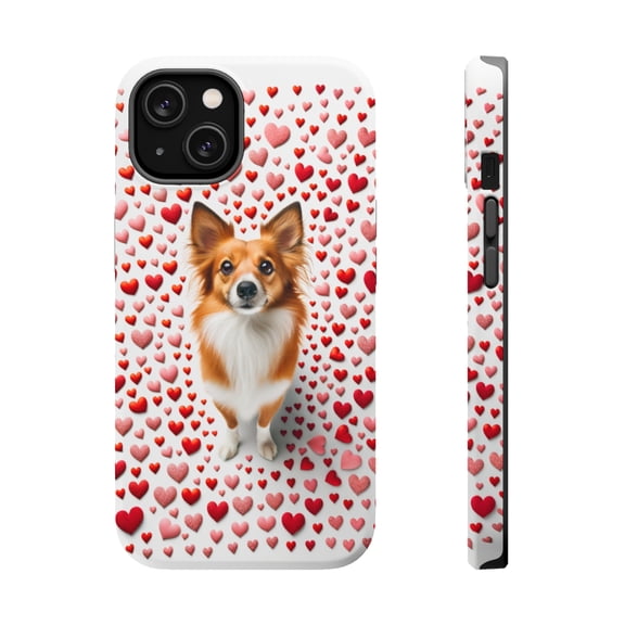 DistinctInk Tough Case for Apple iPhone 14 PLUS (6.7" Screen), Compatible with MagSafe Charging - Valentine's Day Portuguese Podengo Pequeno