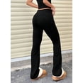 thumbnail image 4 of Women's Casual Solid Color Wide Waist Flare Pants, Layered Waistband High Waist Pleated Slim Fit Leggings, Y2K Aesthetic Fall, 4 of 6