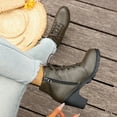 thumbnail image 6 of Lovzfmll Ankle Boots for Women, Leather Ankle Chunky Heel Lace Up, Chunky Mid Heel Round Toe Military Chunky Leather Boots Casual Fall Army Green Boots, 6 of 9