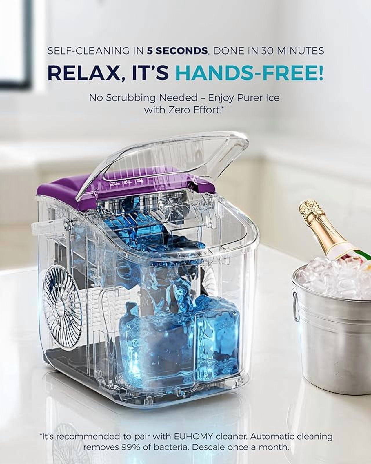 Countertop Ice Maker Machine with Handle, 26lbs Per Day, 9 Ice Cubes Ready in 6 Mins, Auto-Cleaning Portable Ice Maker with Basket and Scoop, for Home/Kitchen/Camping/RV (Purple)