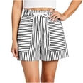 thumbnail image 5 of Women's Solid Color Striped Drawstring Elastic Waist Pants with Multi-Pockets, Soft Polyester Shorts for Casual Summer Travel & Active | TruBelle,Black L, 5 of 6