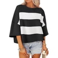 thumbnail image 1 of Mujeres de Manga Corta Tops Mitad de Manga Cuello Redondo Túnica, Cubierta Casual Rayas Camisa de Moda, 1 of 9