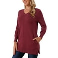 thumbnail image 4 of INSPIRE CHIC Women's Fall Winter Sweater V Neck Long Sleeve Oversized Sweater with Pockets Loose Chunky Tunic Pullover Top S Wine Red, 4 of 6