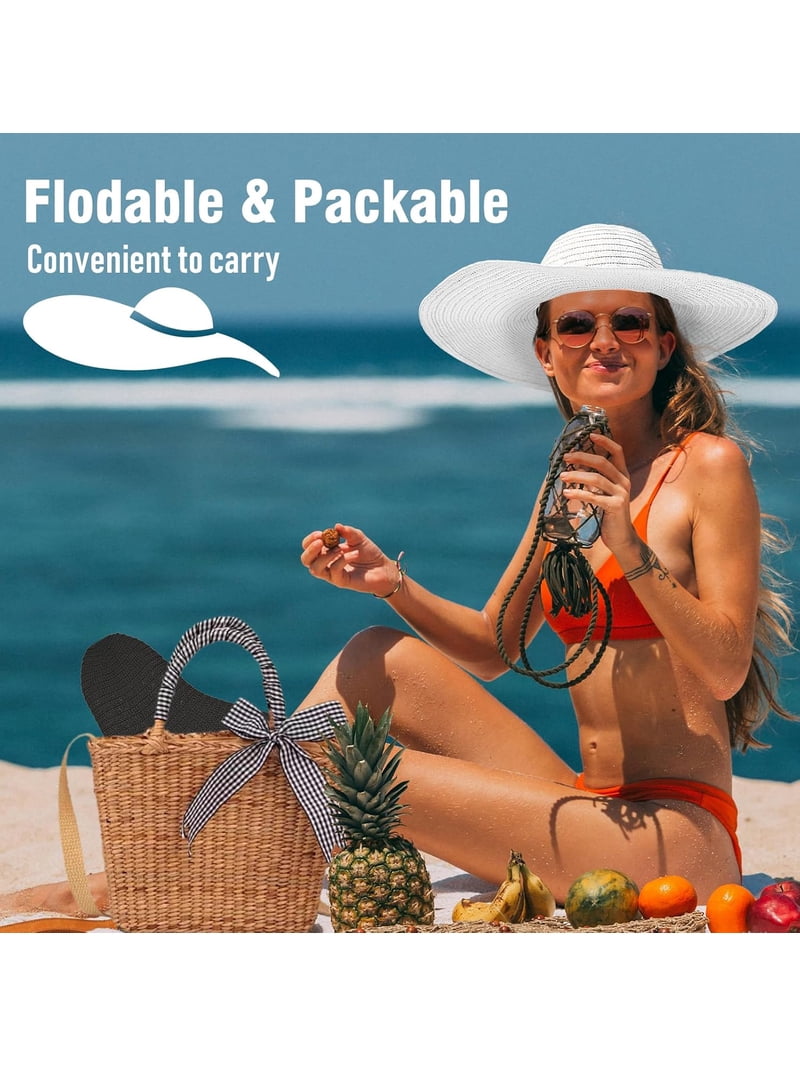 Oversized Sun Straw Hat for Women, UPF 50+ Floppy Wide Brim  display picture 2