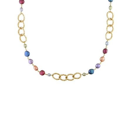 35' Diameter Color - Tangelo Multi-Color Freshwater Cultured Pearl Gold-Tone Brass Link Necklace, 35