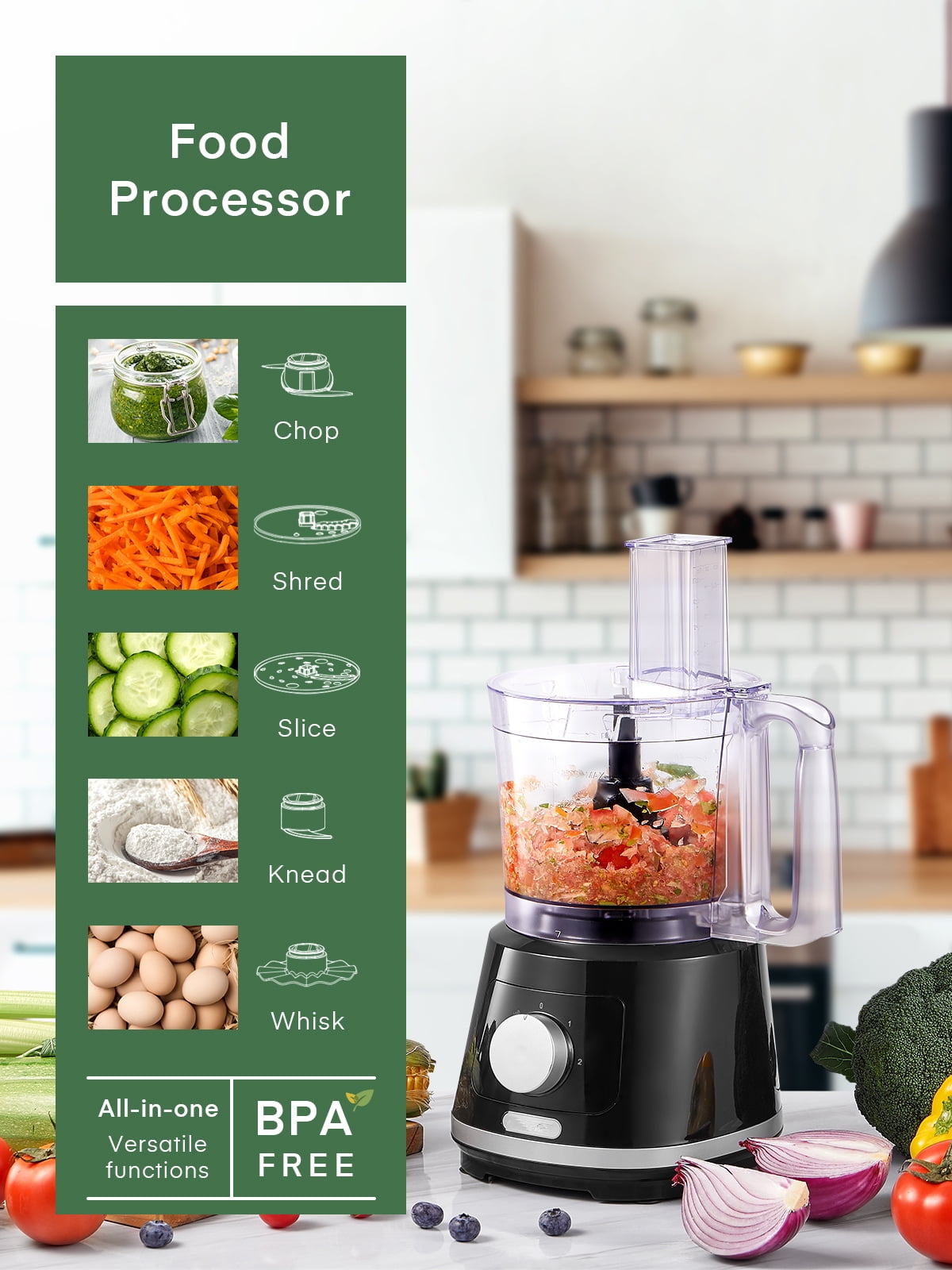 CYETUS 8-in-1 Large Digital 8-Cup Food Processor, Vegetable