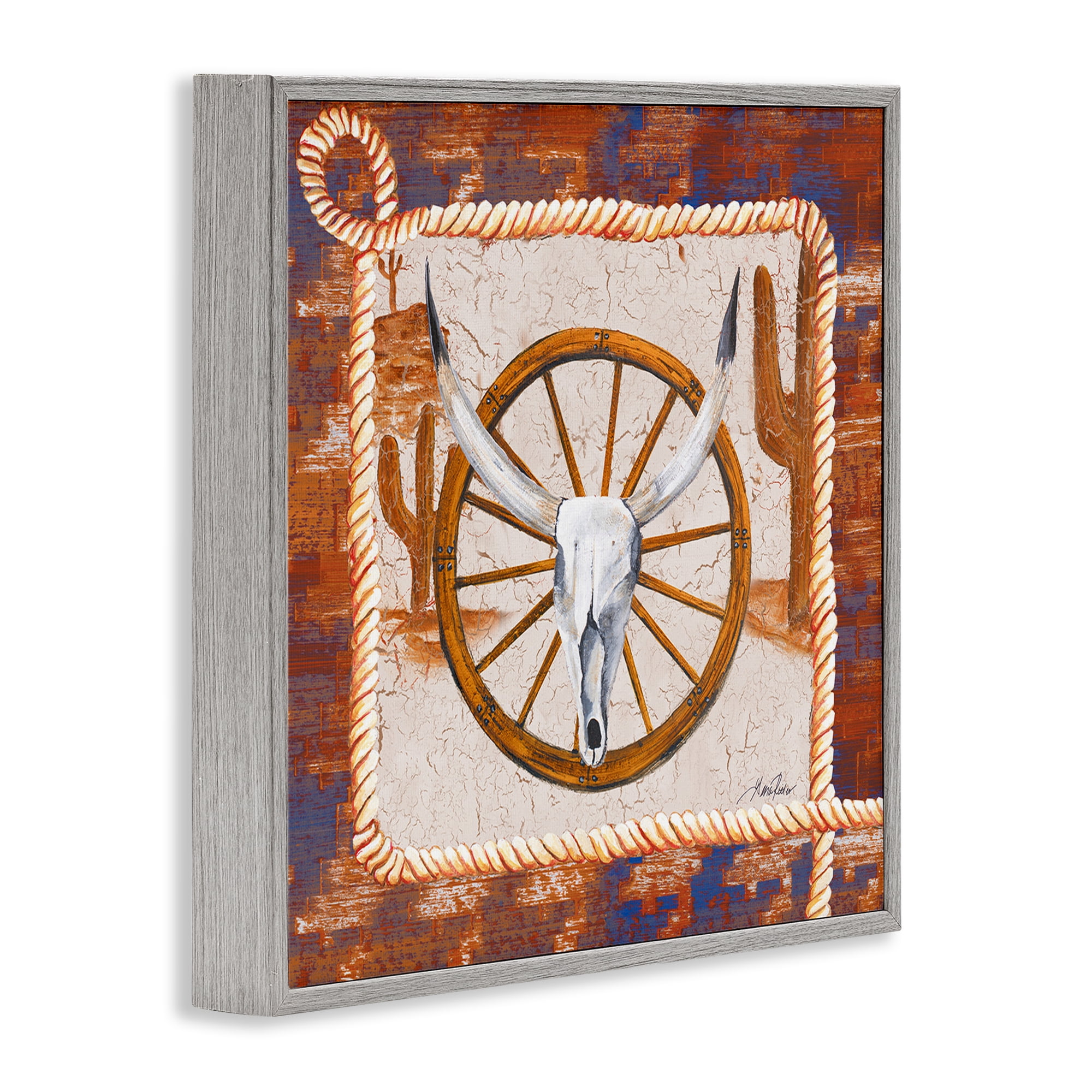 Stupell Industries Western Desert Wheel Landscape Painting Gray Framed Art Print Wall Art, 12 x 12