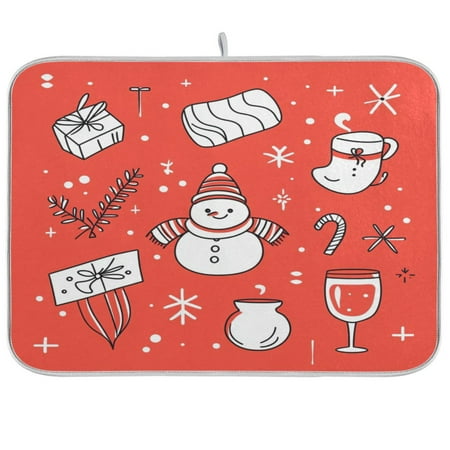 

Kitchen Drying Mat，Christmas Element18 ×24 Single Sided Printed Kitchen Countertop Multi-Purpose Drainage Drying Mat.
