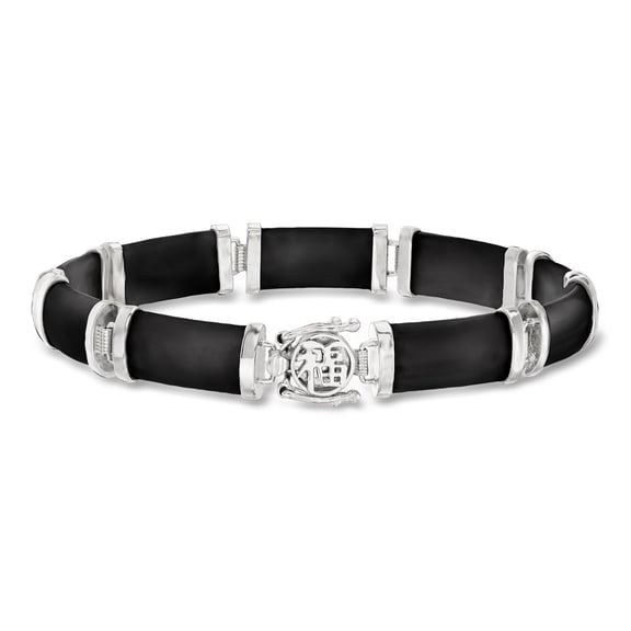 Ross-Simons Black Agate "Good Fortune" Bracelet in Sterling Silver, Women's, Adult