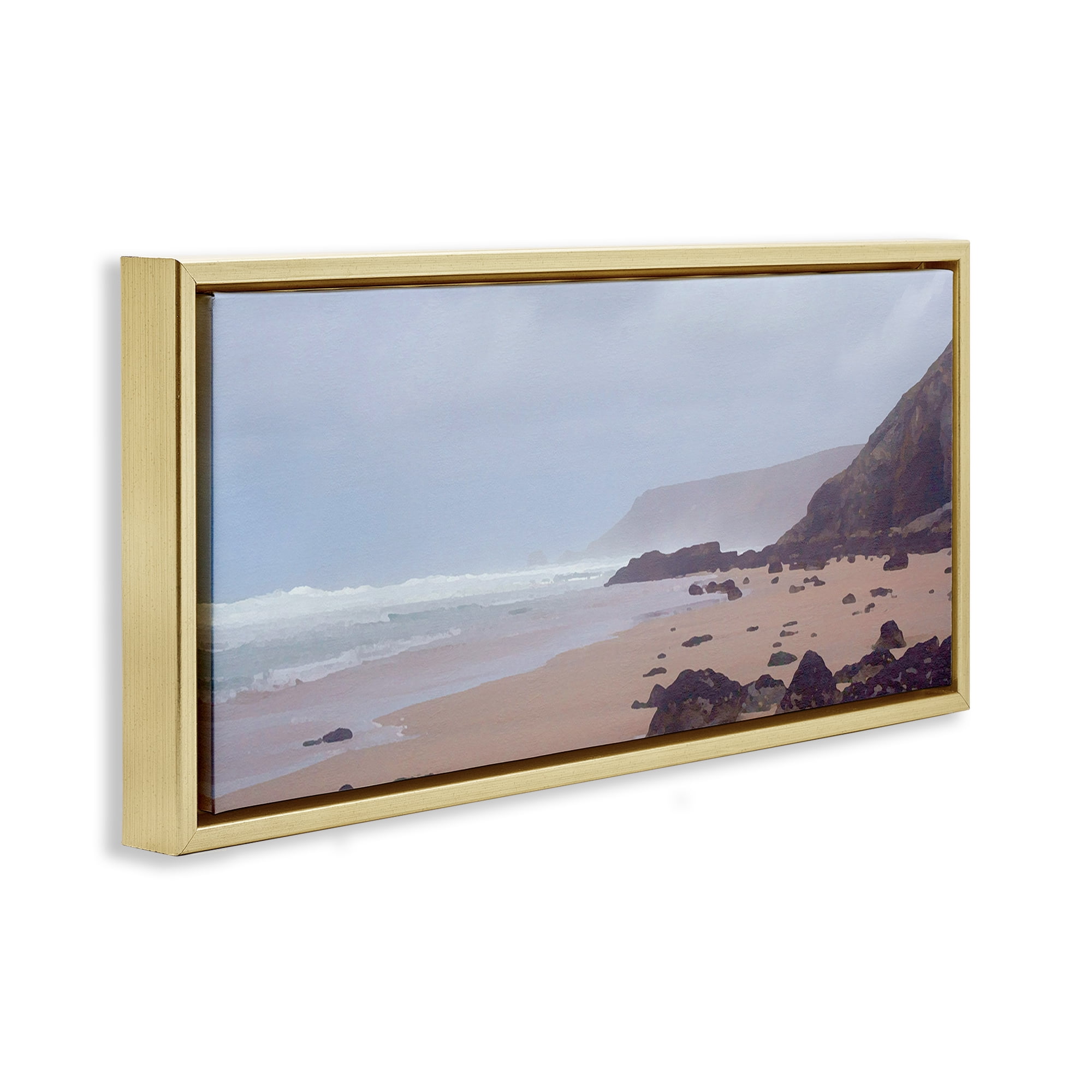 Stupell Industries Sea Mists View Landscape Photography Gold Floater Framed Canvas Art Print Wall Art, 31 x 14