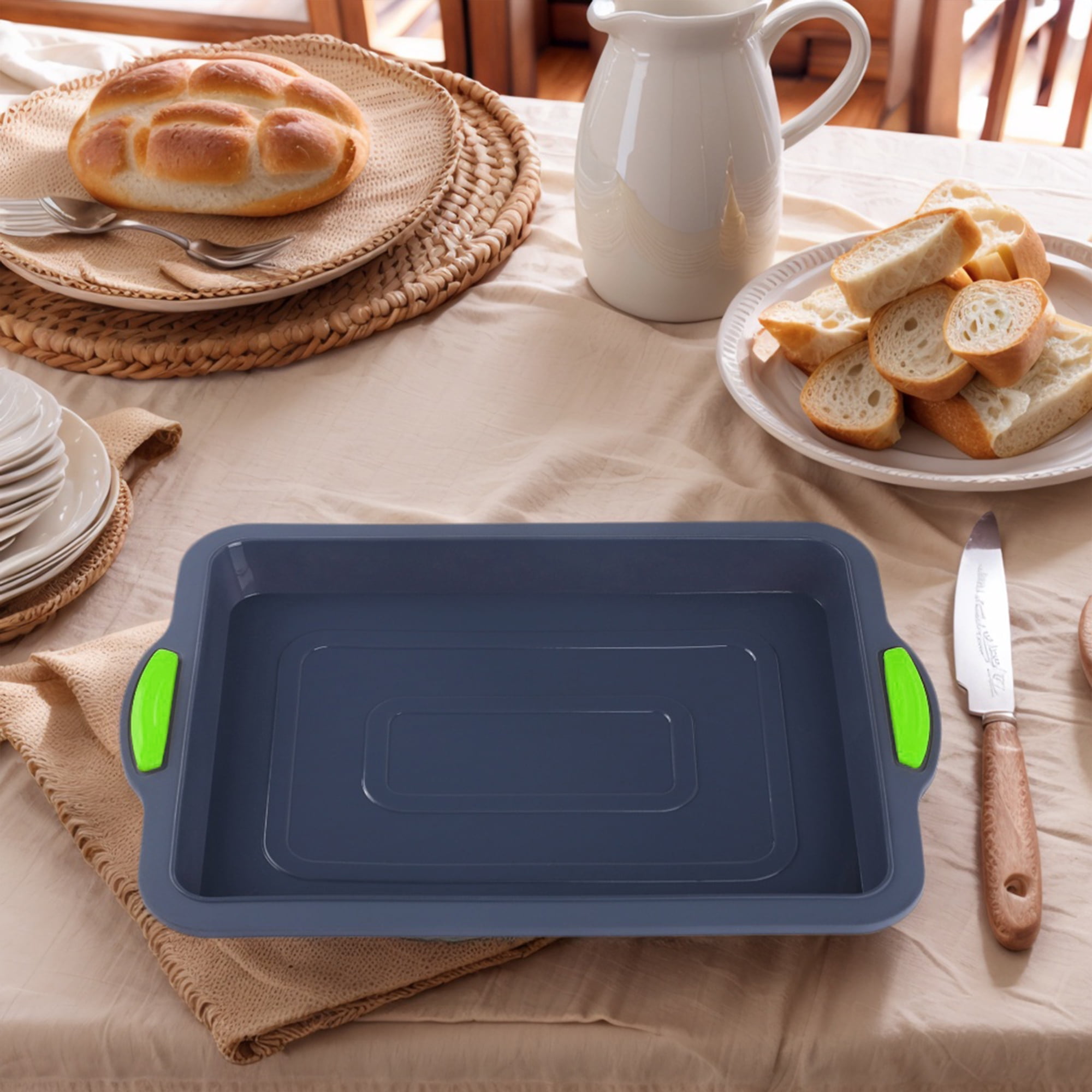 REGALWOVEN 3 Packs Cake Pan Nonstick Silicone Baking Pan, Easy Release, Heat Resistant Sheet Pans for Baking Cakes, Cheesecakes Green 13.4*9.4*1in
