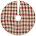 thumbnail image 3 of ivory white farmhouse christmas decor hollis cotton stenciled flax plaid 21" diameter tree skirt, 3 of 5