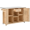 thumbnail image 6 of Outdoor Kitchen Island Fir Wood Kitchen Island with Stainless Steel Top, Ample Storage Space, Towel and Spice Racks and a Bottle Opener for Outdoor, Natural, 6 of 14