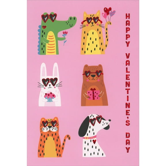 Pictura Animals Wearing Heart Shaped Red Foil Sunglasses Romantic Valentine's Day Card