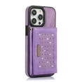 thumbnail image 4 of K-Lion Stylish Wallet Case for iPhone 14 Pro Max Flip Card Slots Diamond Bling Sparkle Design RFID Function Detachable Shoulder Strap Girls Women Purse Case For iPhone 14 Pro Max,Purple, 4 of 9