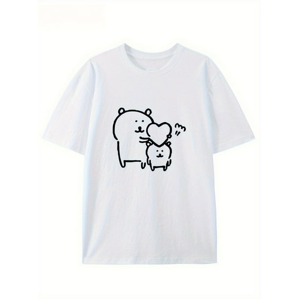 Men'S Casual Cotton T-Shirt with Cute Cartoon Bear Design - Short Sleeve, Crew Neck, Lightweight, Perfect for Casual Attire, Running, and Training, Allseason Tshirt | Playful Print Tshirt | Comfortab