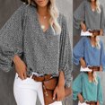 thumbnail image 2 of Ladies V-neck Loose Comfortable Shirt Floral Print Lantern Sleeve Top, 2 of 9