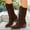 Brown, variant on OKBOP Women's Mid Calf Lace-Up Boots Round Toe Chunky Heel Retro Faux-Leather Casual