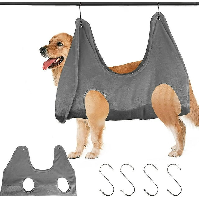 Hamac de Toilettage pour Chien et Chat, Hamac d'Intérieur pour Animal de Compagnie Ajustable 2 en 1 avec Sac de Contention, Serviette à Séchage Rapide avec Crochet pour Toilettage d'Animaux Petits/moyens/grands, Ongles