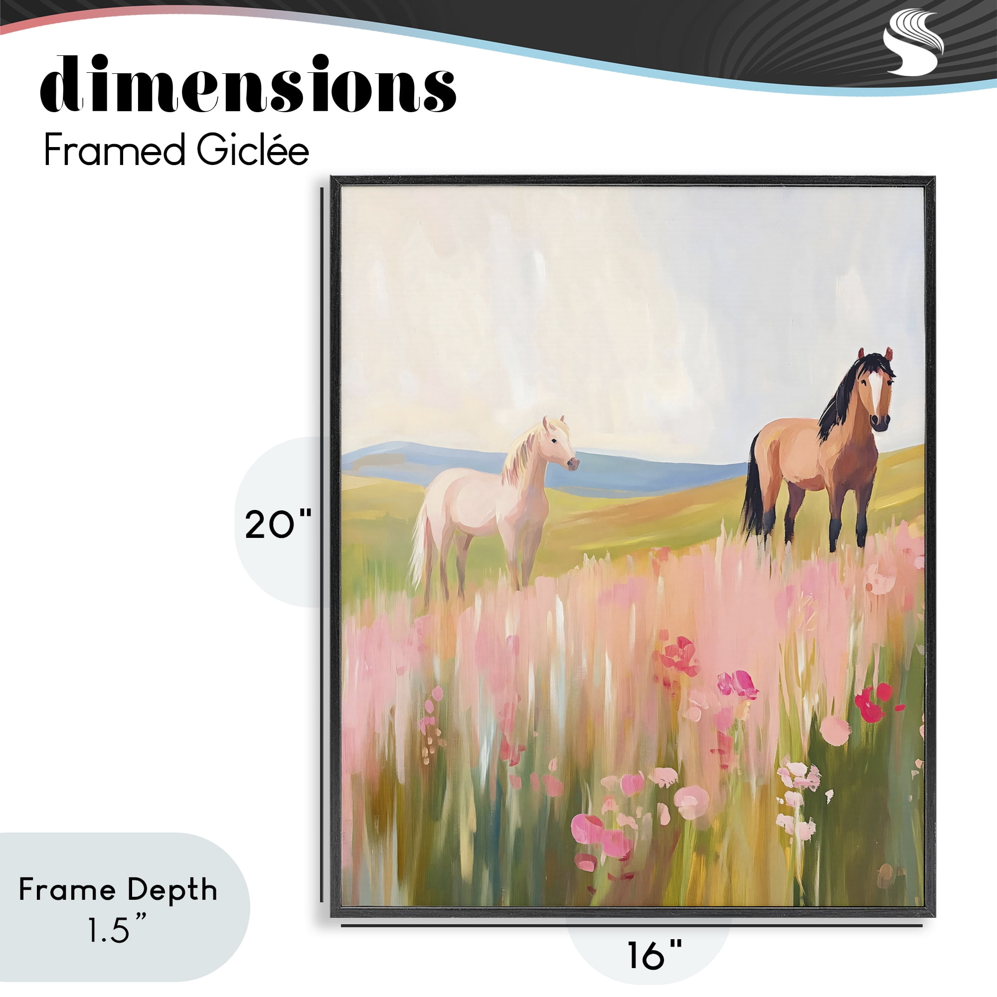 Stupell Industries Wild Horses in Pink Meadow Black Framed Giclee Art, design by The Prints Vibe