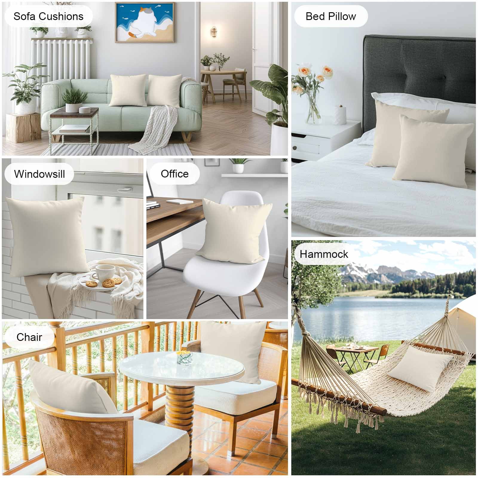 Cream Throw Pillow Covers 20x20 Inch Set of 2, Farmhouse Solid Beige Color Modern Art Waterproof Outdoor Pillow Covers, Decorative Cushion Pillowcases for Couch, Sofa, Bed, Garden, Patio