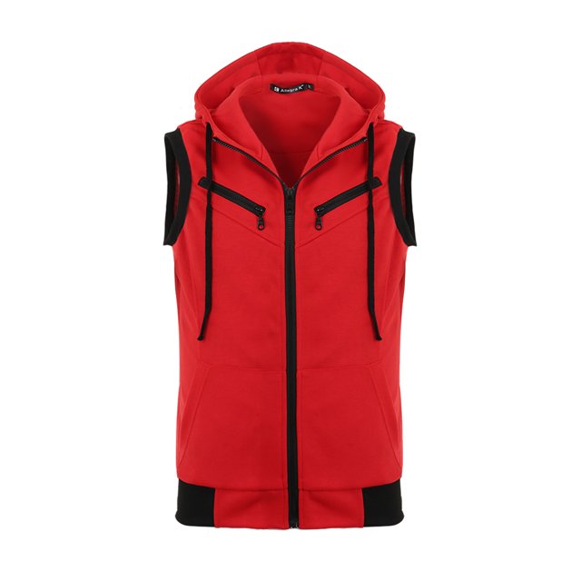 INSPIRE CHIC Men's Vest Hoodie Zip Up Sleeveless Drawstring Hooded Vest 38 Red