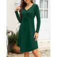 thumbnail image 2 of Yesfashion Women’s Long Sleeve Casual Dress V Neck Drawstring Irregular Hem Tunic Shift Midi Dress, 2 of 5