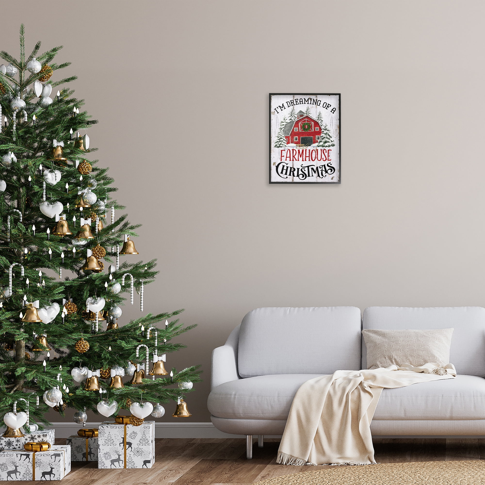 Stupell Industries Farmhouse Christmas Dreaming Holiday Painting Black Framed Art Prints Wall Art, 16 x 20