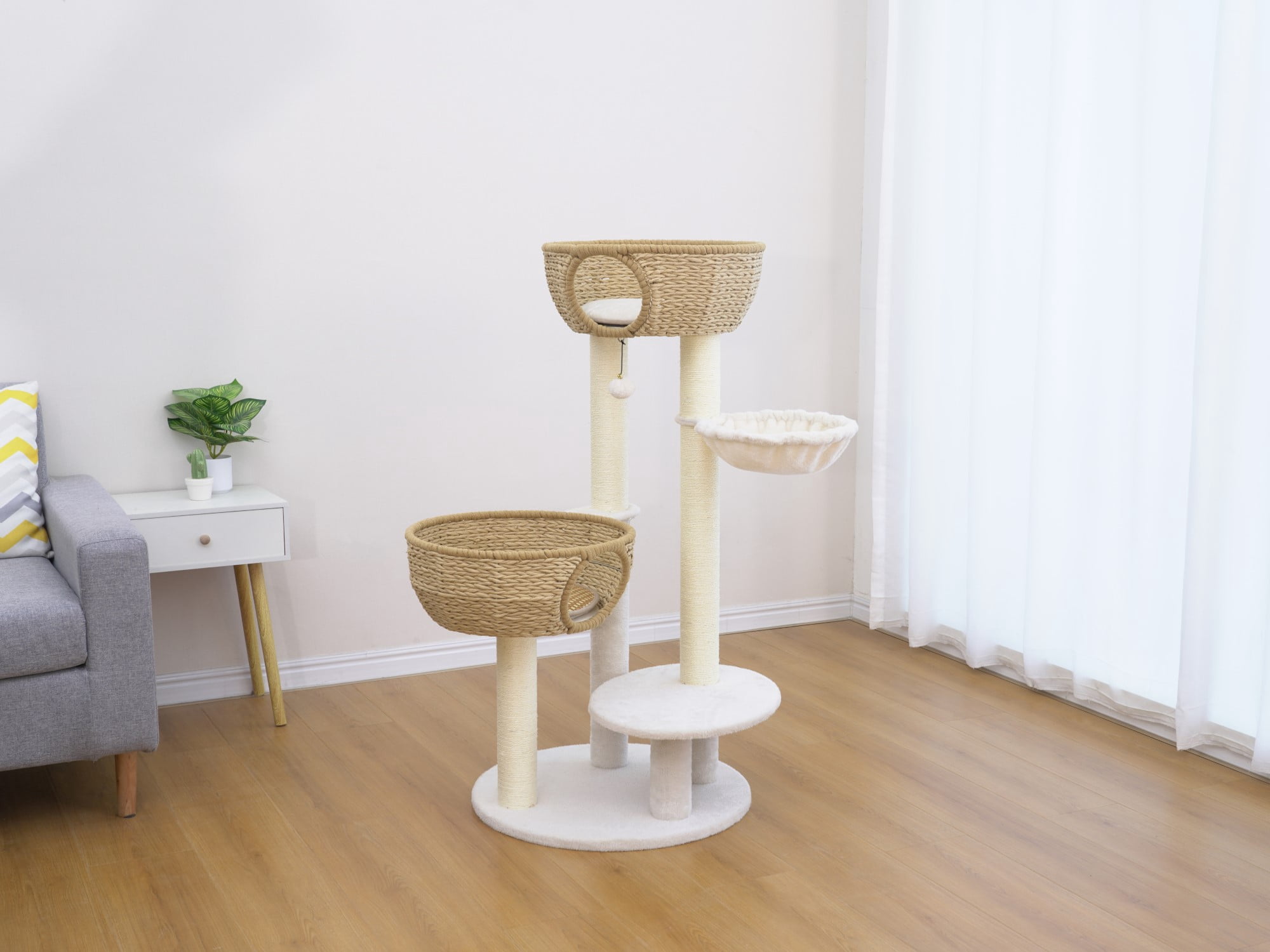 Vibrant Life Small 5-Level 47" Baskets Cat Tree with Hammock, Beige