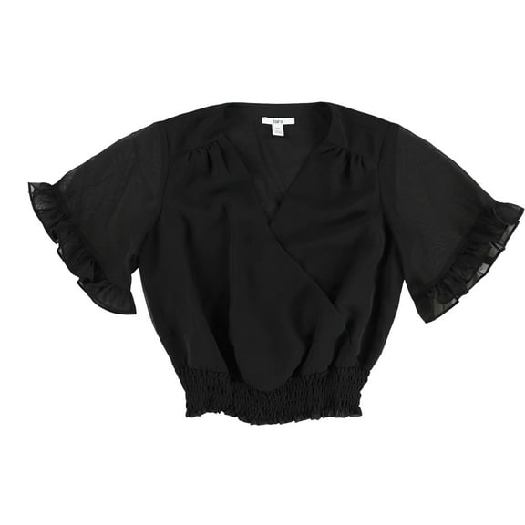 bar III Womens Surplice Ruffle Pullover Blouse, Black, XX-Small