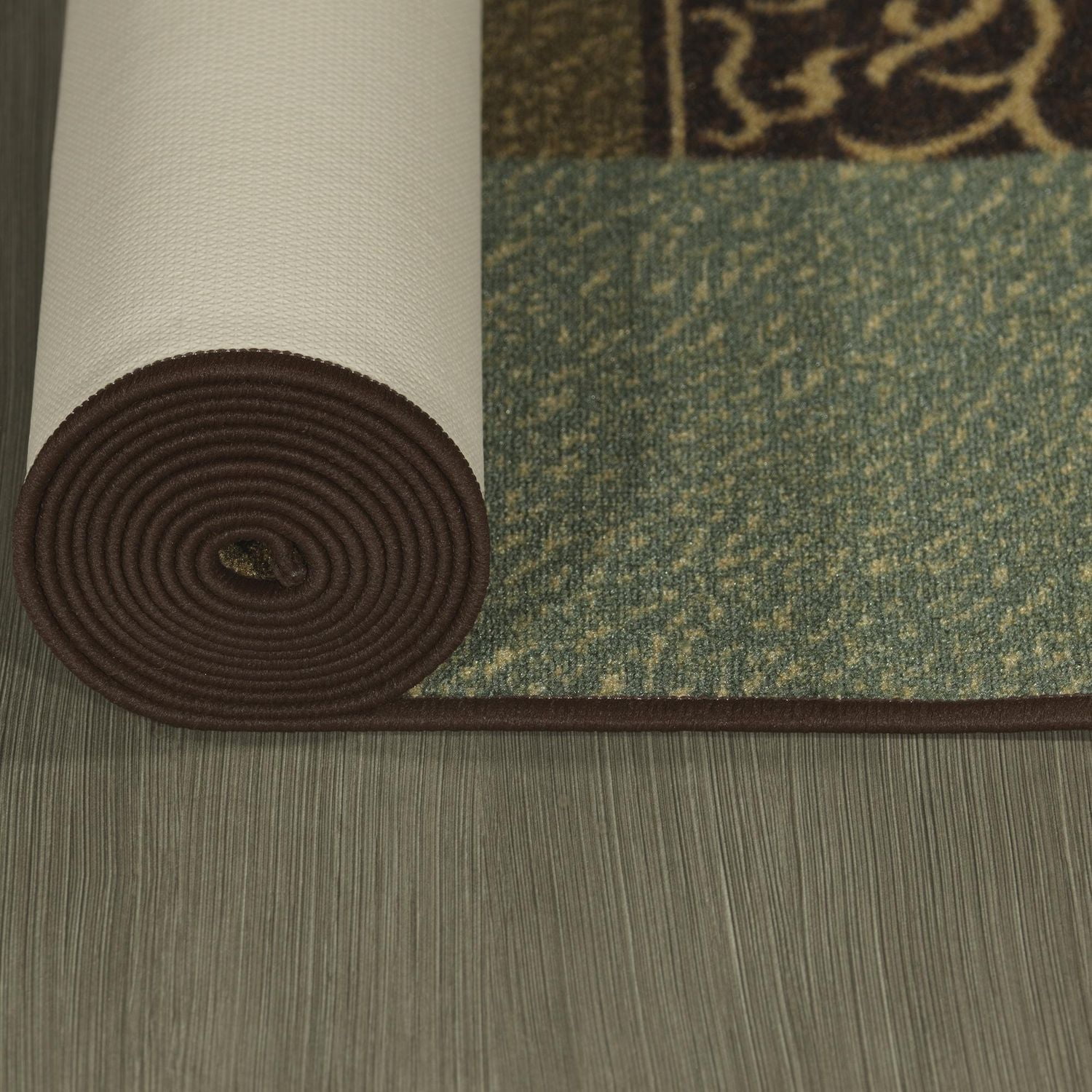 Ottomanson Ottohome Collection Non-Slip Rubberback Damask Design Indoor Rug,  Brown/Green