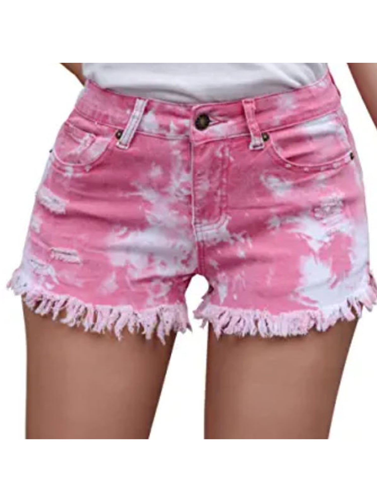 Raw Hem Denim Shorts for Women Tie Dye 
