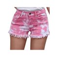 thumbnail image 1 of Faithtur Women Mid Rise Frayed Raw Hem Tie Dye Print Ripped Short Jeans, 1 of 9