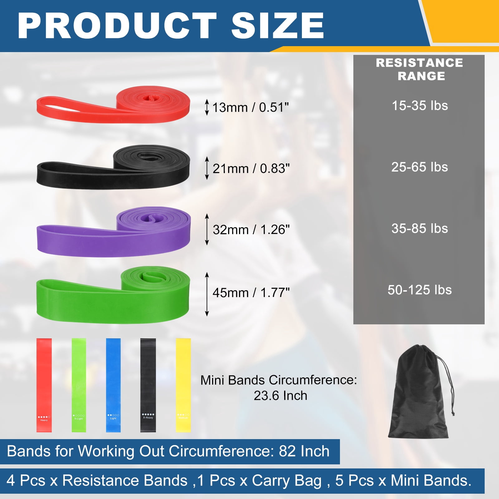Uxcell Resistance Bands for Working Out, 4 Levels Pull Up Assistance Bands with Carry Bag & Mini Resistance Straps 4 Pcs & Red/Black/Purple/Green/Multicolor